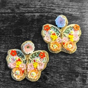 Handmade Beaded Floral Butterfly Earrings